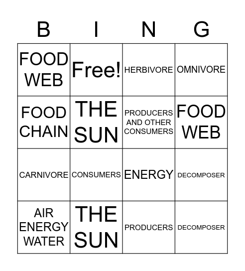 FOOD WEB Bingo Card
