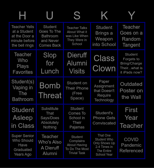 Louis E. Dieruff High School Bingo Card