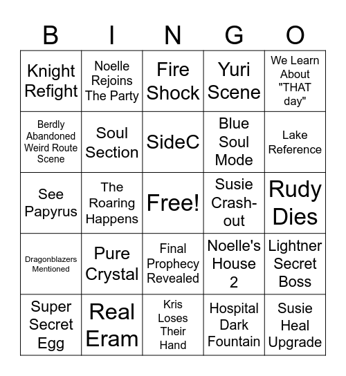 Deltarune CH 6 Bingo Card