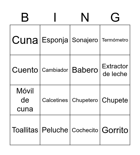 Baby Shower MAX Bingo Card