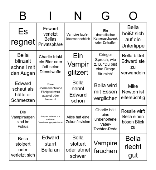 Twilight Bullshit Bingo Card