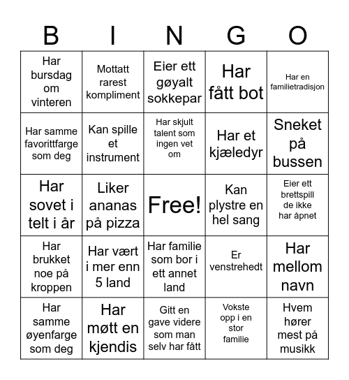 Hvor godt kjenner du familien? Bingo Card