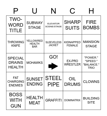 Unofficial VGJunk Beat-Em-Up Bingo REDUX Bingo Card