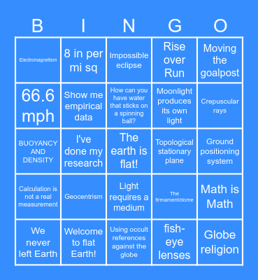 Flat Earth Bingo Card