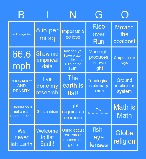 Flat Earth Bingo Card