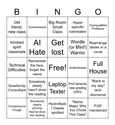 First Day Bingo Card