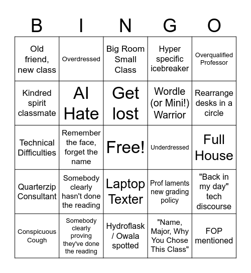First Day Bingo Card