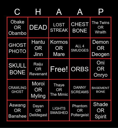 PHASMO FOR MARBLE! Bingo Card