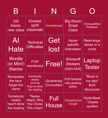 First Day Bingo Card