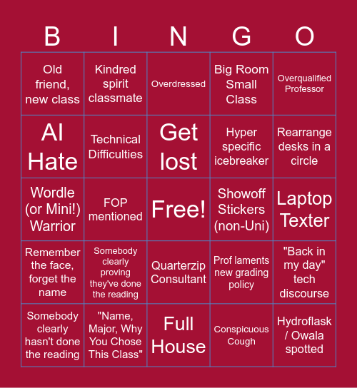 First Day Bingo Card