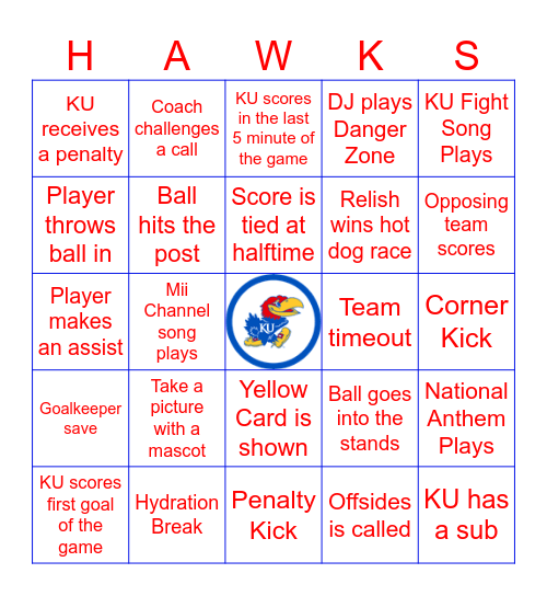 Kansas Soccer Bingo Card