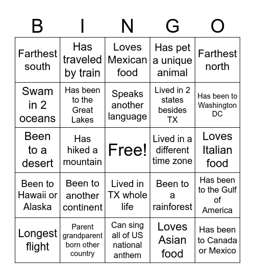 Geography Bingo Card