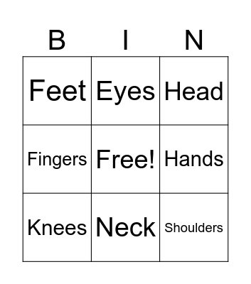 Body Parts Bingo Card