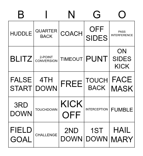 PATRIOTS Bingo Card