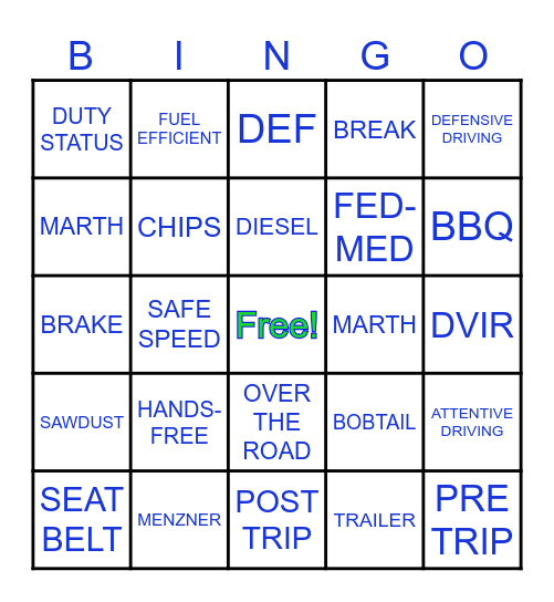 DRIVER APPRECIATION WEEK 2026 Bingo Card