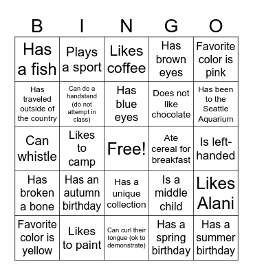 2026 Classmate Bingo Card