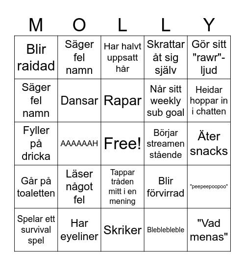 MOLLY Bingo Card
