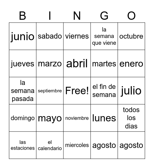 El Calendario Bingo Card