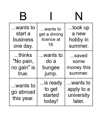 WELCOME Bingo Card