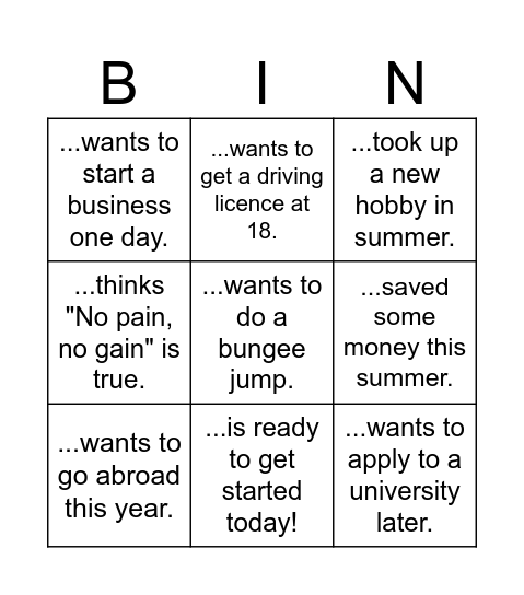 WELCOME Bingo Card