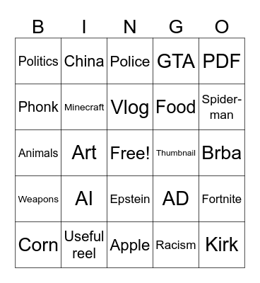 Untitled Bingo Card