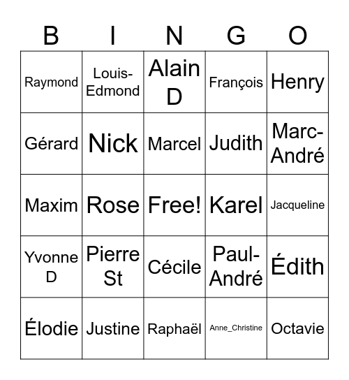 Famille Courchesne Bingo Card