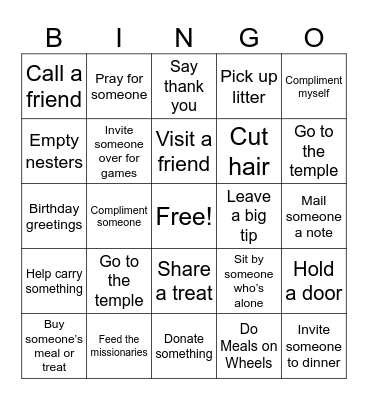 Service Bingo Card
