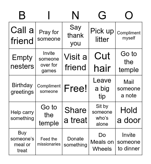Service Bingo Card