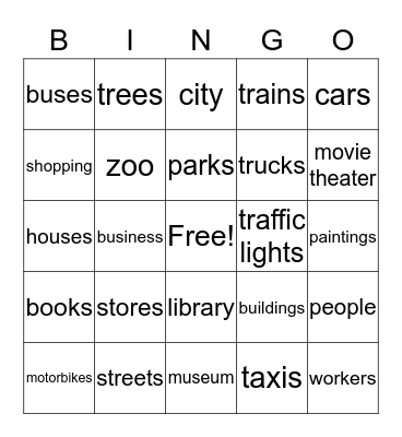 In the city Bingo Card