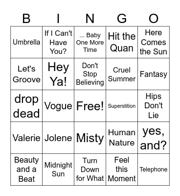 SAI Music Bingo Card
