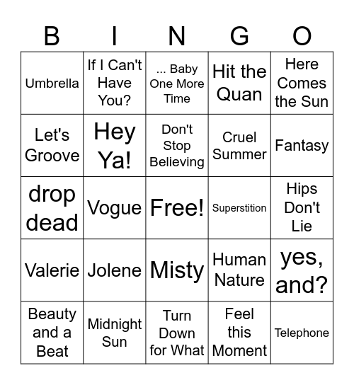 SAI Music Bingo Card