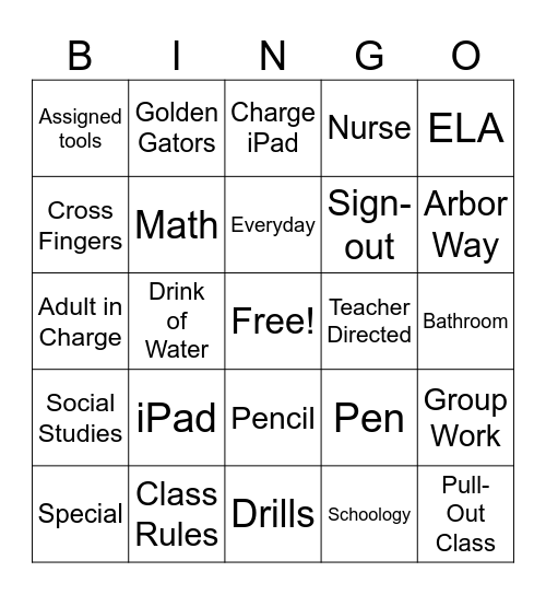 School Info BINGO Card