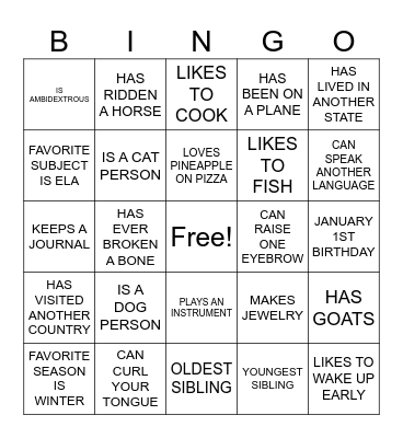 WELCOME BACK! Bingo Card