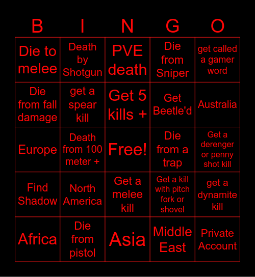 Hunt Bingo Card