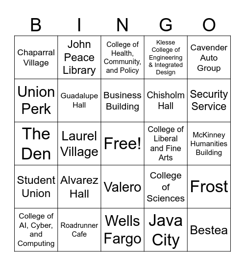 UTSA Bingo Card