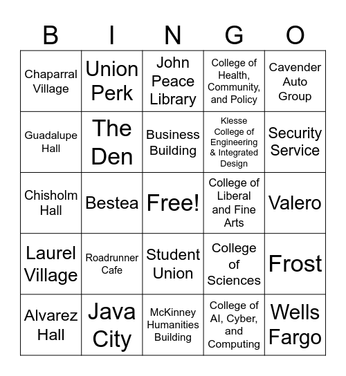 UTSA Bingo Card