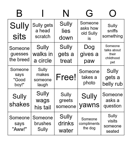 Dog Therapy Bingo Card