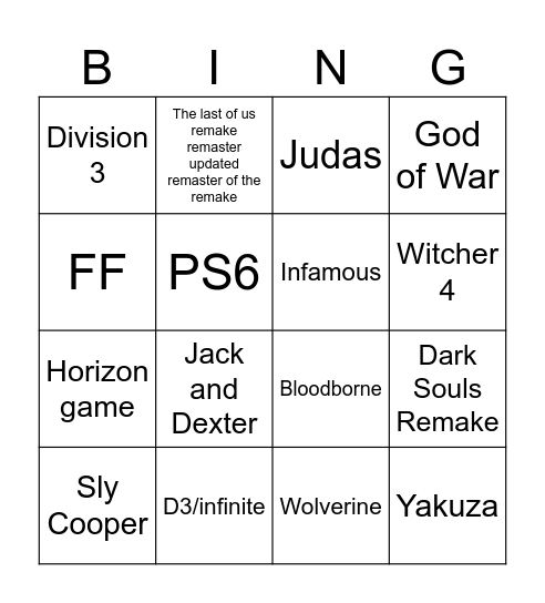 state of play Bingo Card