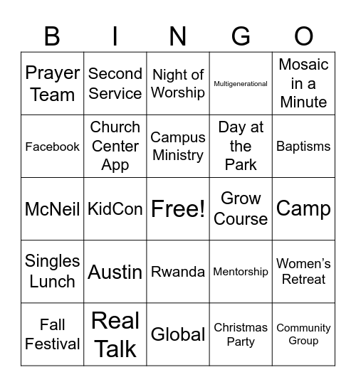 Mosaic Singles Bingo Card
