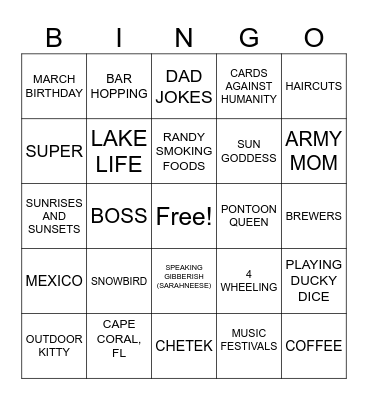 SARAH Bingo Card