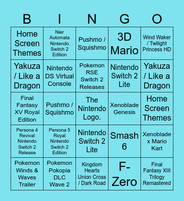 September 2026 Nintendo Direct Bingo Card