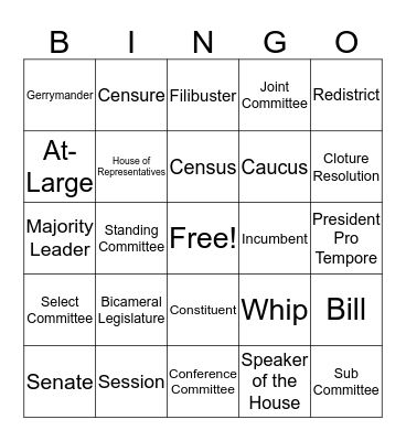 CH5:  The Structure Of Congress Bingo Card