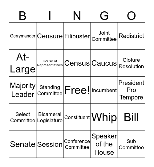 CH5:  The Structure Of Congress Bingo Card