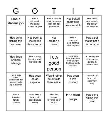 Health Bingo Card