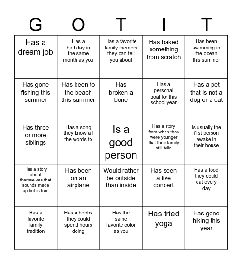 Health Bingo Card
