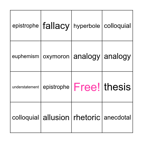 Vocabulary Bingo Card