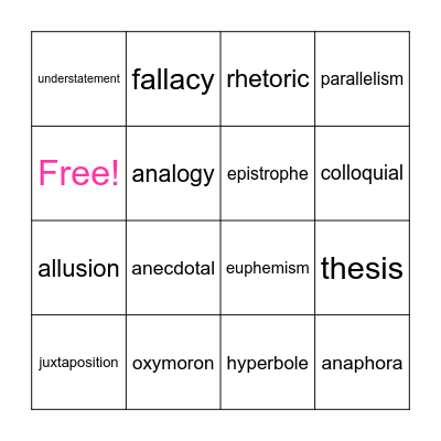 Vocabulary Bingo Card