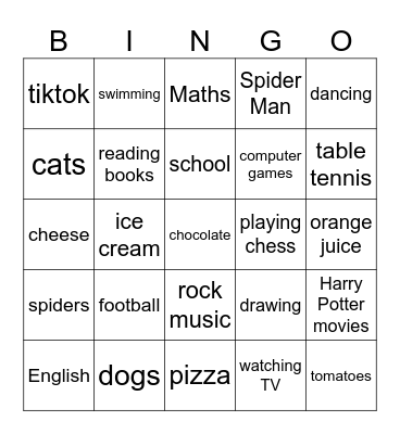 What do you like? Bingo Card