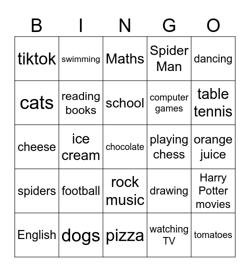 What do you like? Bingo Card