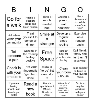 Self-Care Bingo Card